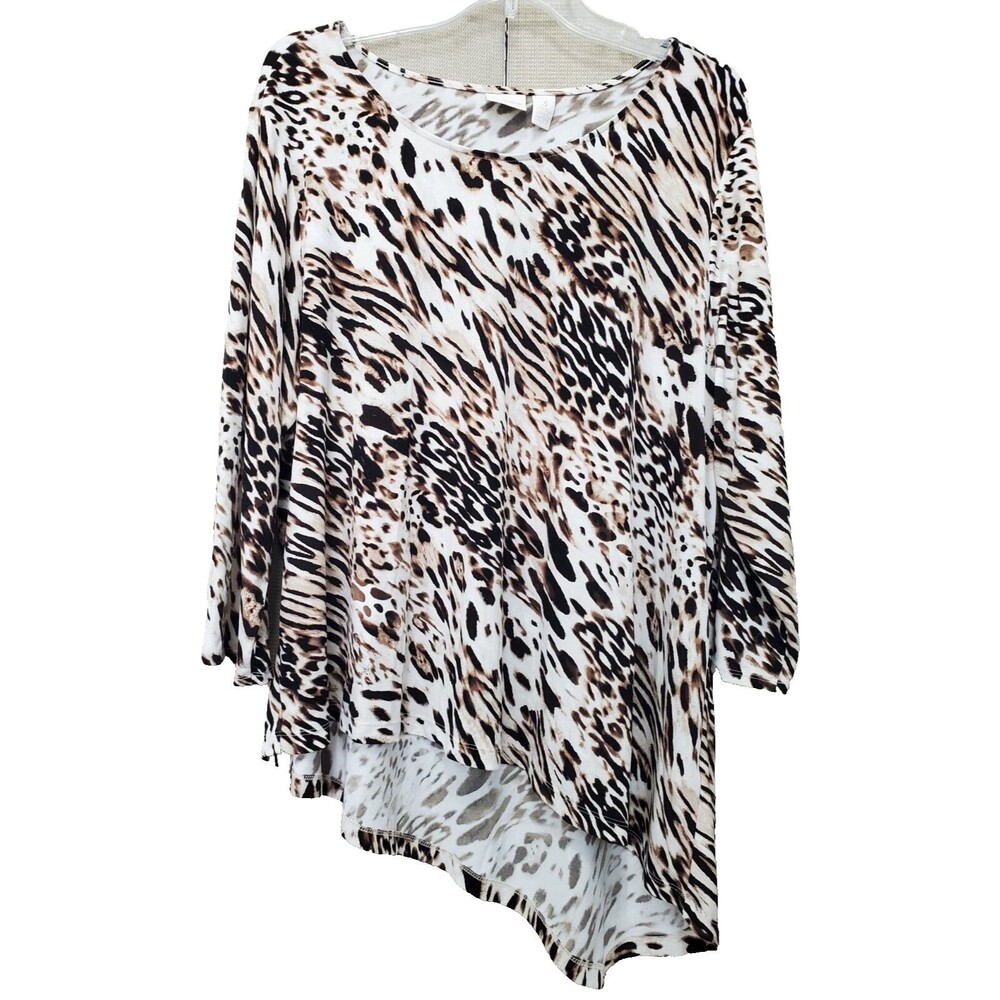 Chico's Knit Kit Animal Print Asymmetrical Hem Boat Neck Blouse Size 3 (XL)